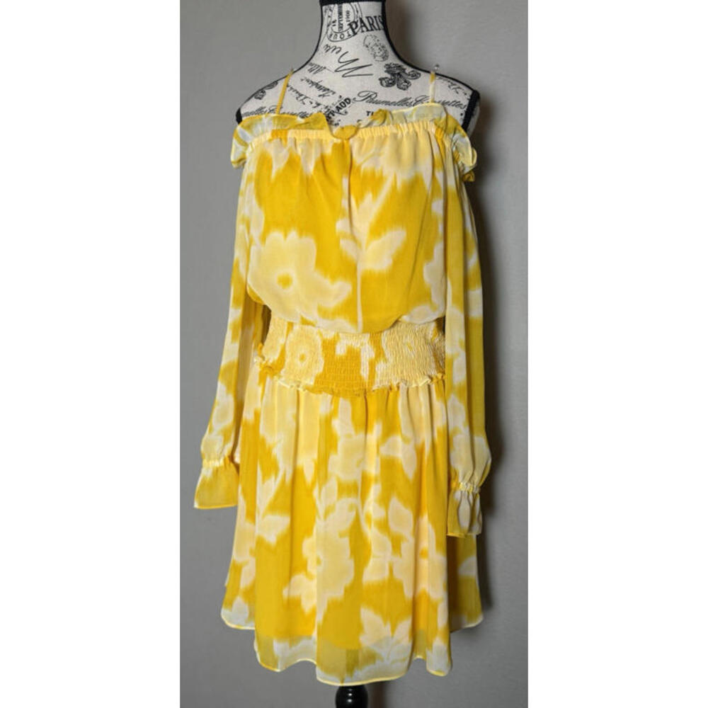 🧨 Karl Lagerfeld off the Shoulder Yellow Tie Dye Floral Mini‎ Dress Size 8